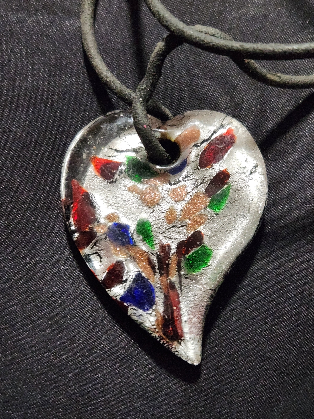 Vintage Murano Art Glass Heart Pendant Necklace